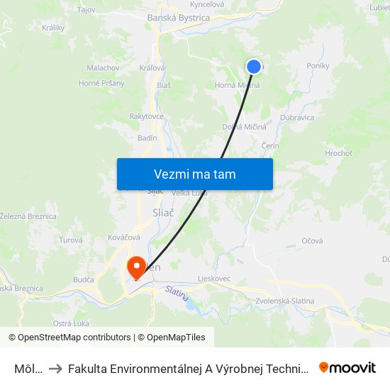 Môlča to Fakulta Environmentálnej A Výrobnej Technicky Tuzvo map