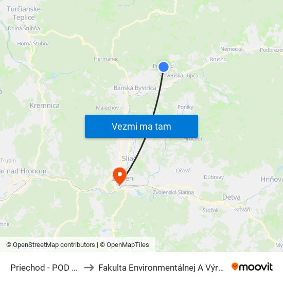 Priechod - POD Novou Ulicou to Fakulta Environmentálnej A Výrobnej Technicky Tuzvo map