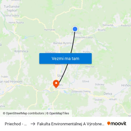 Priechod - Hájenka to Fakulta Environmentálnej A Výrobnej Technicky Tuzvo map