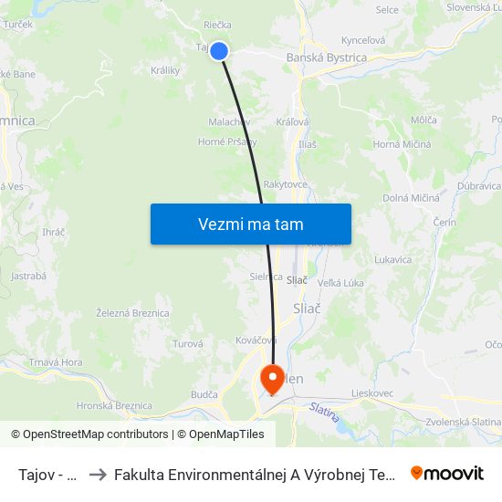 Tajov - Mlyn to Fakulta Environmentálnej A Výrobnej Technicky Tuzvo map