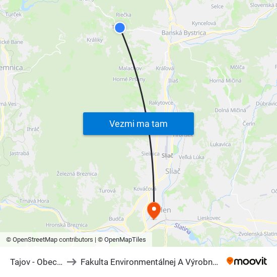 Tajov - Obecný Úrad to Fakulta Environmentálnej A Výrobnej Technicky Tuzvo map