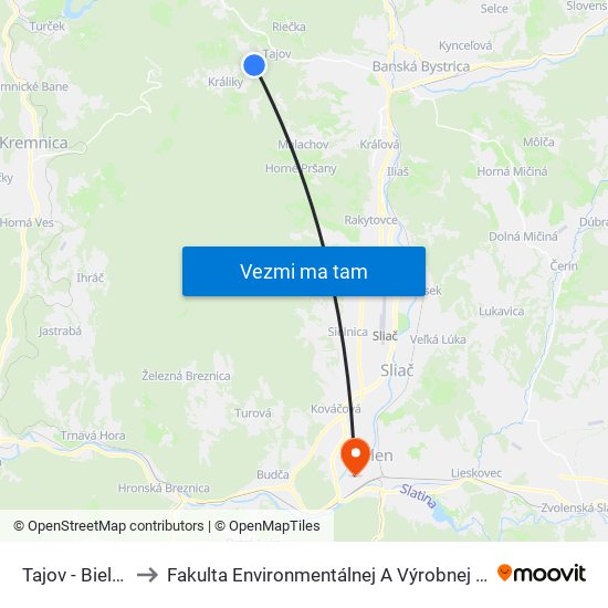 Tajov - Biela Hlina to Fakulta Environmentálnej A Výrobnej Technicky Tuzvo map