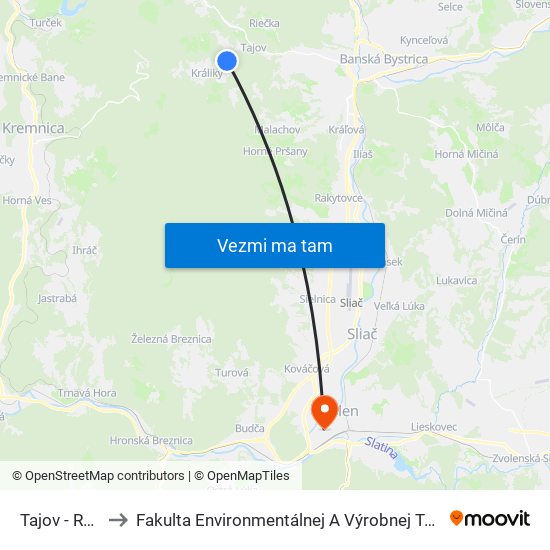 Tajov - Rôtovo to Fakulta Environmentálnej A Výrobnej Technicky Tuzvo map