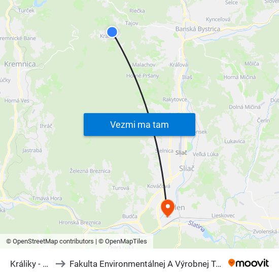 Králiky - Garáž to Fakulta Environmentálnej A Výrobnej Technicky Tuzvo map