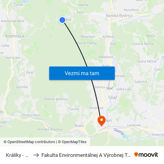 Králiky - Rusko to Fakulta Environmentálnej A Výrobnej Technicky Tuzvo map