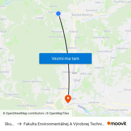 Skubín to Fakulta Environmentálnej A Výrobnej Technicky Tuzvo map