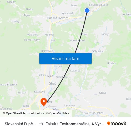 Slovenská Ľupča - Príboj, Zťs to Fakulta Environmentálnej A Výrobnej Technicky Tuzvo map