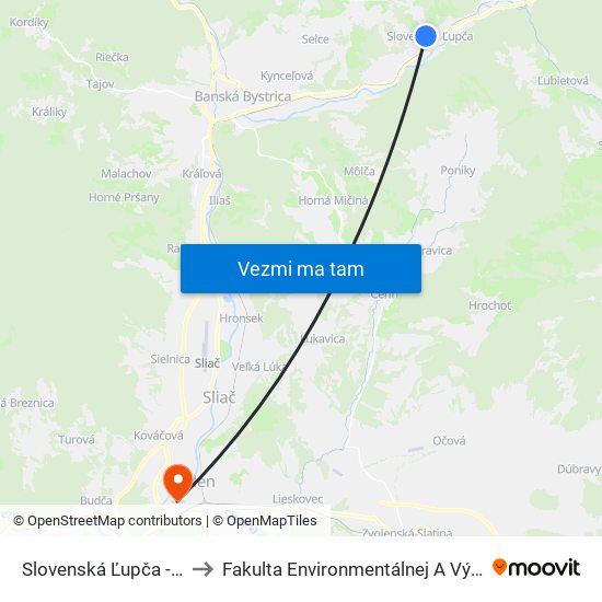 Slovenská Ľupča - Rázc. K Žel. St. to Fakulta Environmentálnej A Výrobnej Technicky Tuzvo map