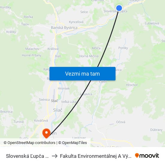 Slovenská Ľupča - POD Hradom to Fakulta Environmentálnej A Výrobnej Technicky Tuzvo map