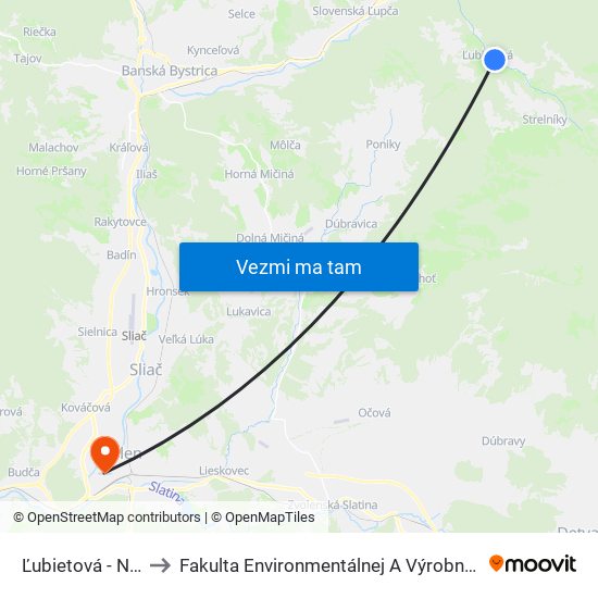 Ľubietová - Námestie to Fakulta Environmentálnej A Výrobnej Technicky Tuzvo map