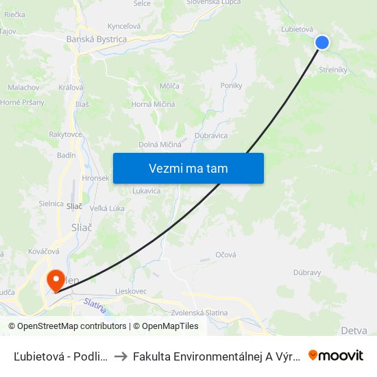 Ľubietová - Podlipa, Rázcestie to Fakulta Environmentálnej A Výrobnej Technicky Tuzvo map