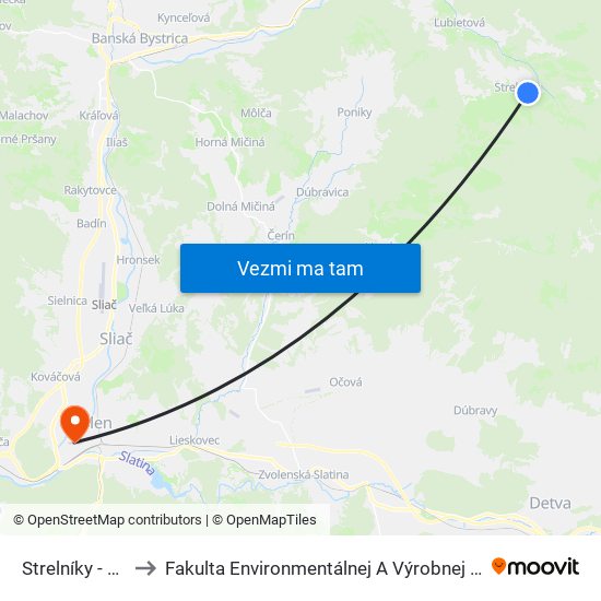 Strelníky - Otočka to Fakulta Environmentálnej A Výrobnej Technicky Tuzvo map