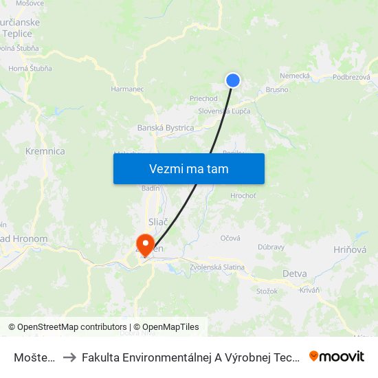 Moštenica to Fakulta Environmentálnej A Výrobnej Technicky Tuzvo map