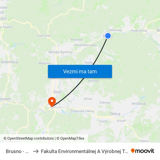 Brusno - Kováč to Fakulta Environmentálnej A Výrobnej Technicky Tuzvo map