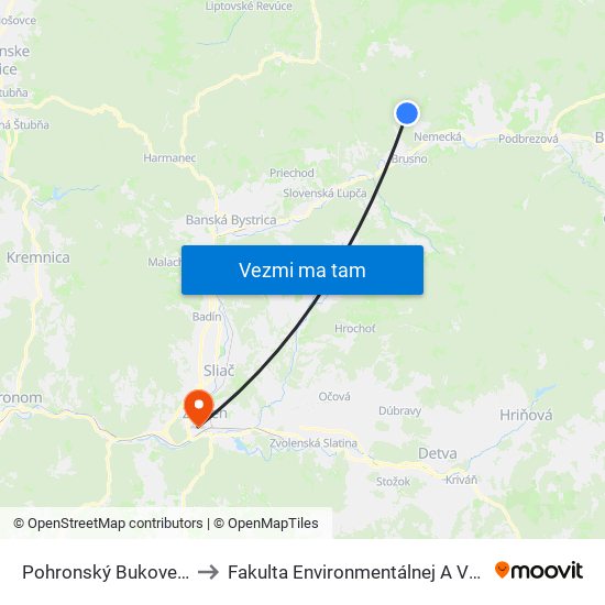 Pohronský Bukovec - Dolný Koniec to Fakulta Environmentálnej A Výrobnej Technicky Tuzvo map