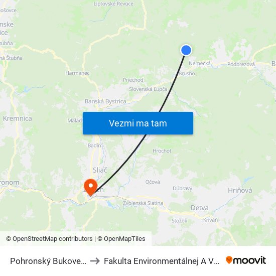 Pohronský Bukovec - Obecný Úrad to Fakulta Environmentálnej A Výrobnej Technicky Tuzvo map