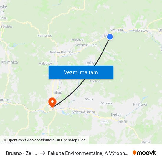 Brusno - Žel. Stanica to Fakulta Environmentálnej A Výrobnej Technicky Tuzvo map