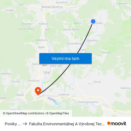 Poniky - Rd to Fakulta Environmentálnej A Výrobnej Technicky Tuzvo map