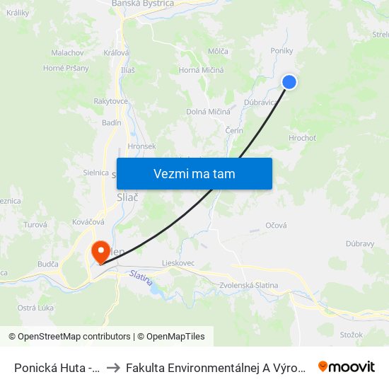 Ponická Huta - Pri Moste to Fakulta Environmentálnej A Výrobnej Technicky Tuzvo map