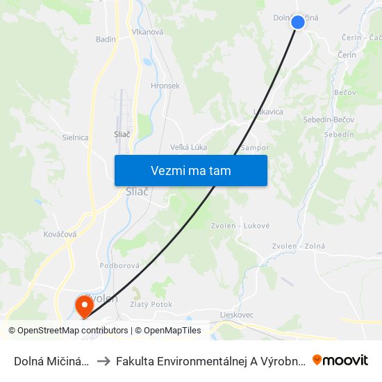 Dolná Mičiná - Č.D. 77 to Fakulta Environmentálnej A Výrobnej Technicky Tuzvo map