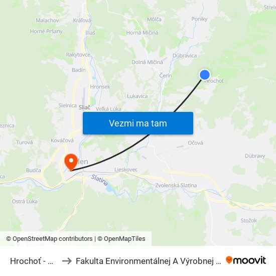 Hrochoť - Obnova to Fakulta Environmentálnej A Výrobnej Technicky Tuzvo map