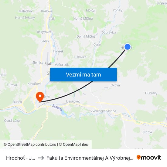 Hrochoť - Jednota to Fakulta Environmentálnej A Výrobnej Technicky Tuzvo map