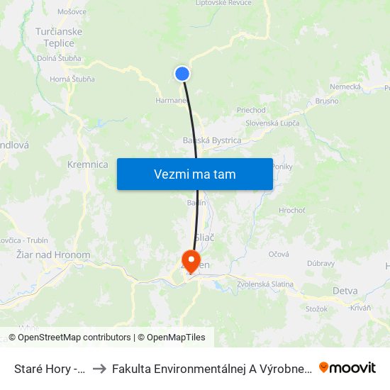 Staré Hory - Č.D. 21 to Fakulta Environmentálnej A Výrobnej Technicky Tuzvo map