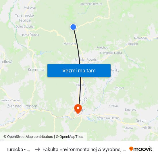 Turecká - Boboty to Fakulta Environmentálnej A Výrobnej Technicky Tuzvo map