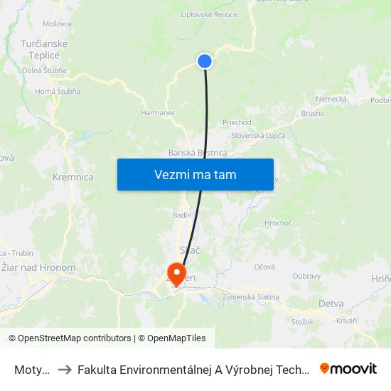 Motyčky to Fakulta Environmentálnej A Výrobnej Technicky Tuzvo map