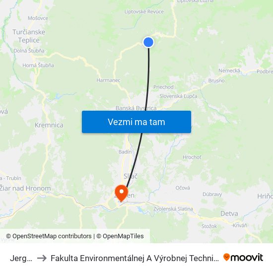 Jergaly to Fakulta Environmentálnej A Výrobnej Technicky Tuzvo map