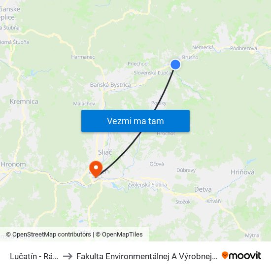 Lučatín - Rázcestie to Fakulta Environmentálnej A Výrobnej Technicky Tuzvo map