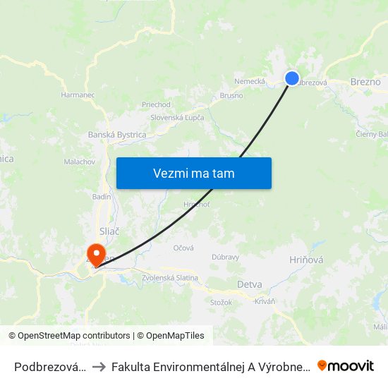 Podbrezová - Lopej to Fakulta Environmentálnej A Výrobnej Technicky Tuzvo map