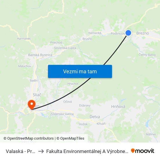 Valaská - Pri Moste to Fakulta Environmentálnej A Výrobnej Technicky Tuzvo map