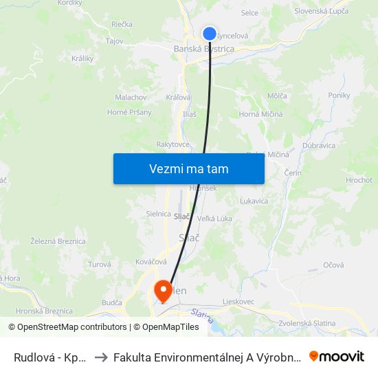 Rudlová - Kpt. Jaroša to Fakulta Environmentálnej A Výrobnej Technicky Tuzvo map