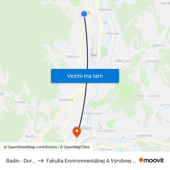 Badín - Dorotovič to Fakulta Environmentálnej A Výrobnej Technicky Tuzvo map