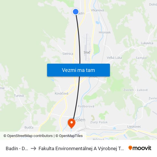 Badín - Danko to Fakulta Environmentálnej A Výrobnej Technicky Tuzvo map