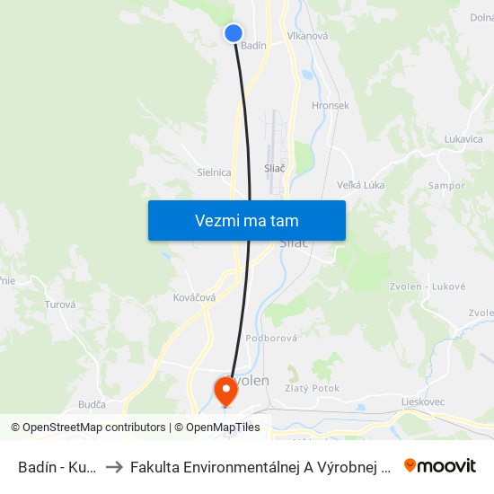 Badín - Kukučka to Fakulta Environmentálnej A Výrobnej Technicky Tuzvo map