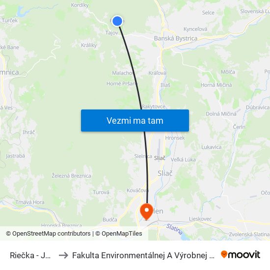 Riečka - Jednota to Fakulta Environmentálnej A Výrobnej Technicky Tuzvo map