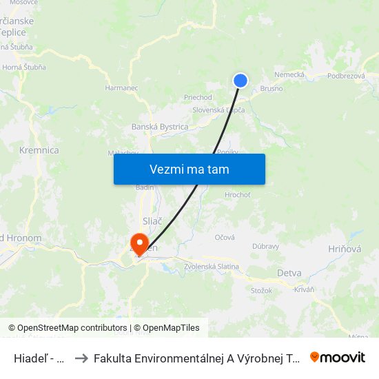 Hiadeľ - Garáž to Fakulta Environmentálnej A Výrobnej Technicky Tuzvo map