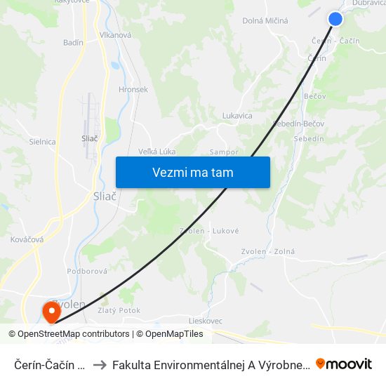 Čerín-Čačín - Sklady to Fakulta Environmentálnej A Výrobnej Technicky Tuzvo map