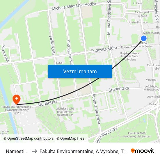 Námestie Snp to Fakulta Environmentálnej A Výrobnej Technicky Tuzvo map