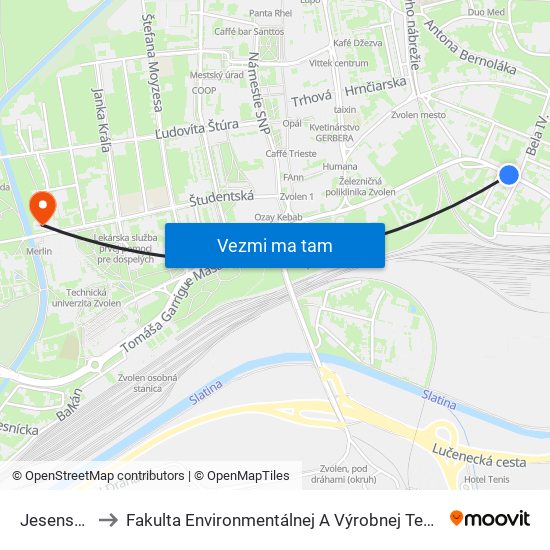 Jesenského to Fakulta Environmentálnej A Výrobnej Technicky Tuzvo map