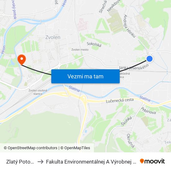 Zlatý Potok - Lidl to Fakulta Environmentálnej A Výrobnej Technicky Tuzvo map