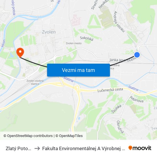 Zlatý Potok - Lidl to Fakulta Environmentálnej A Výrobnej Technicky Tuzvo map