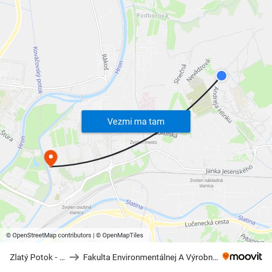 Zlatý Potok - Konečná to Fakulta Environmentálnej A Výrobnej Technicky Tuzvo map