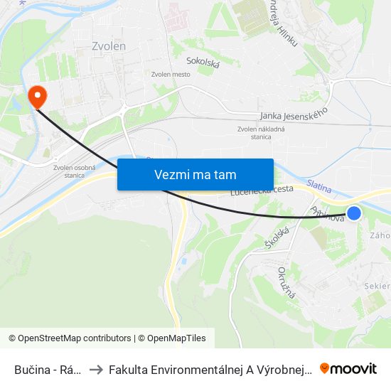 Bučina - Rázcestie to Fakulta Environmentálnej A Výrobnej Technicky Tuzvo map