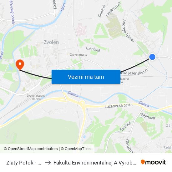 Zlatý Potok - Rázcestie to Fakulta Environmentálnej A Výrobnej Technicky Tuzvo map