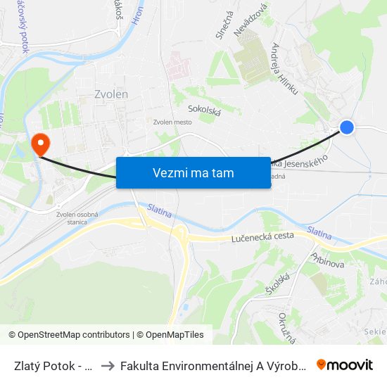 Zlatý Potok - Rázcestie to Fakulta Environmentálnej A Výrobnej Technicky Tuzvo map