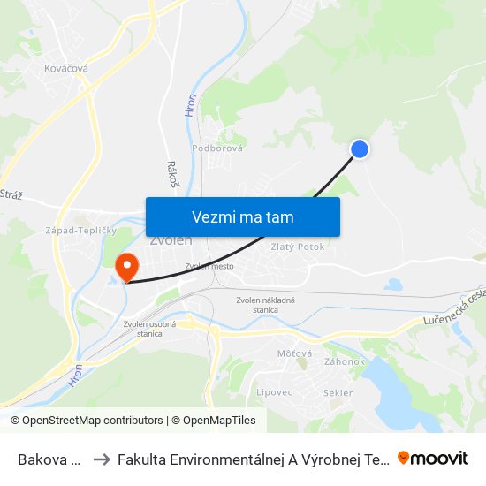 Bakova Jama to Fakulta Environmentálnej A Výrobnej Technicky Tuzvo map