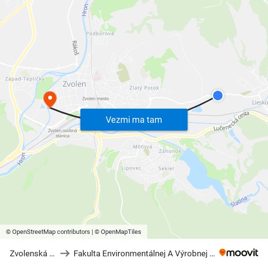 Zvolenská Hydina to Fakulta Environmentálnej A Výrobnej Technicky Tuzvo map